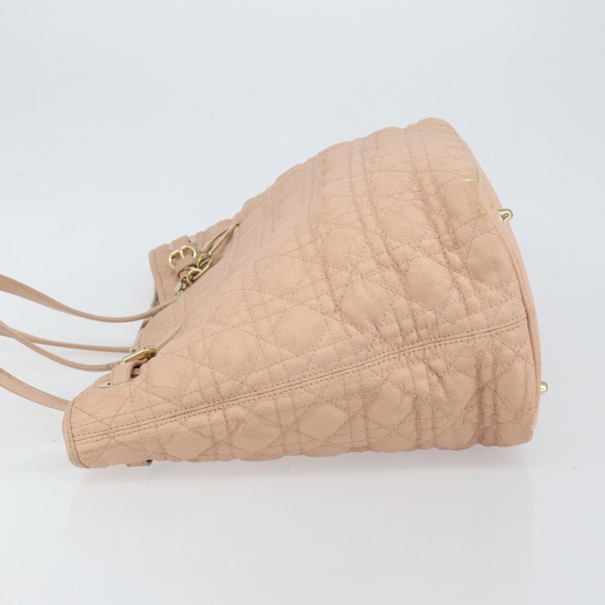 Christian Dior Canage Tote Bag Coated Canvas Pink Gold Auth gh1099