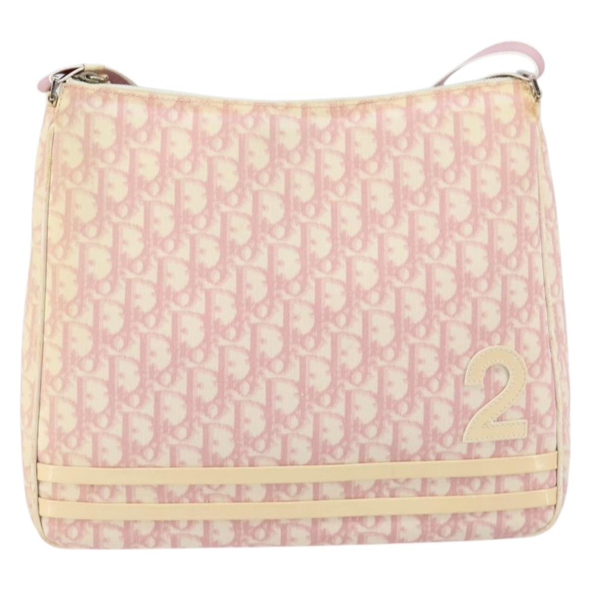 Christian Dior Trotter Canvas Shoulder Bag PVC Pink Silver Auth gh1100
