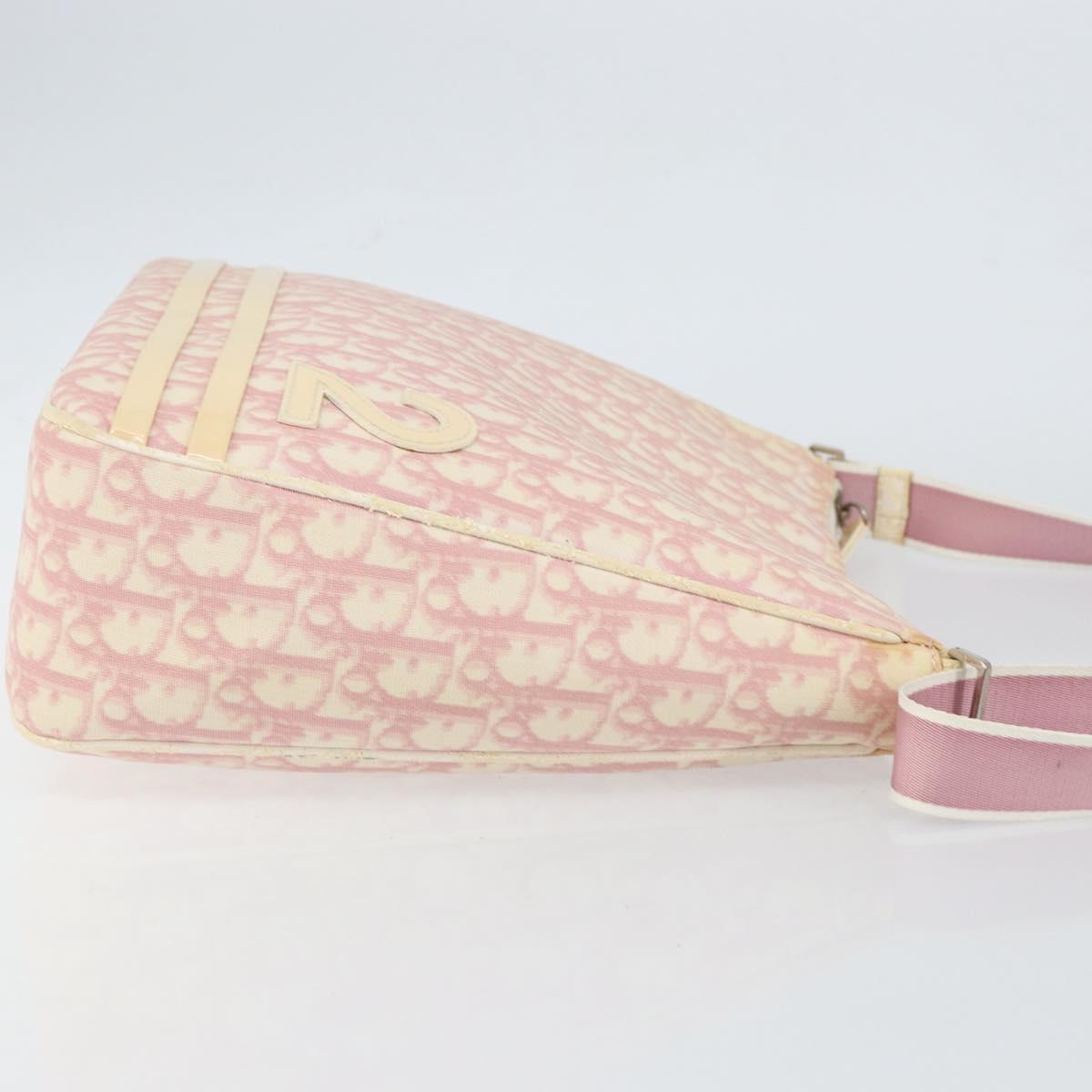 Christian Dior Trotter Canvas Shoulder Bag PVC Pink Silver Auth gh1100