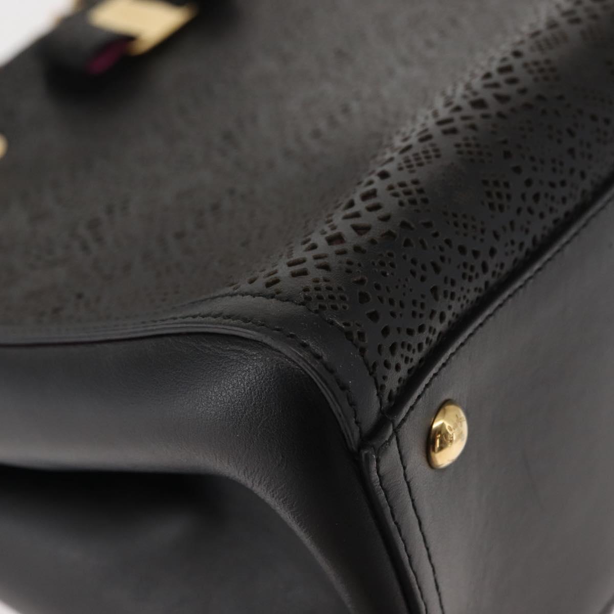 Salvatore Ferragamo Vala Chain Tote Bag Leather Black Gold Auth gh1102