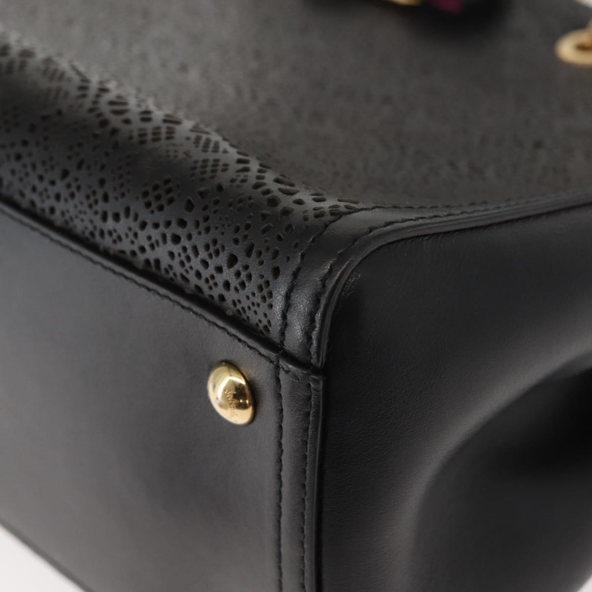 Salvatore Ferragamo Vala Chain Tote Bag Leather Black Gold Auth gh1102