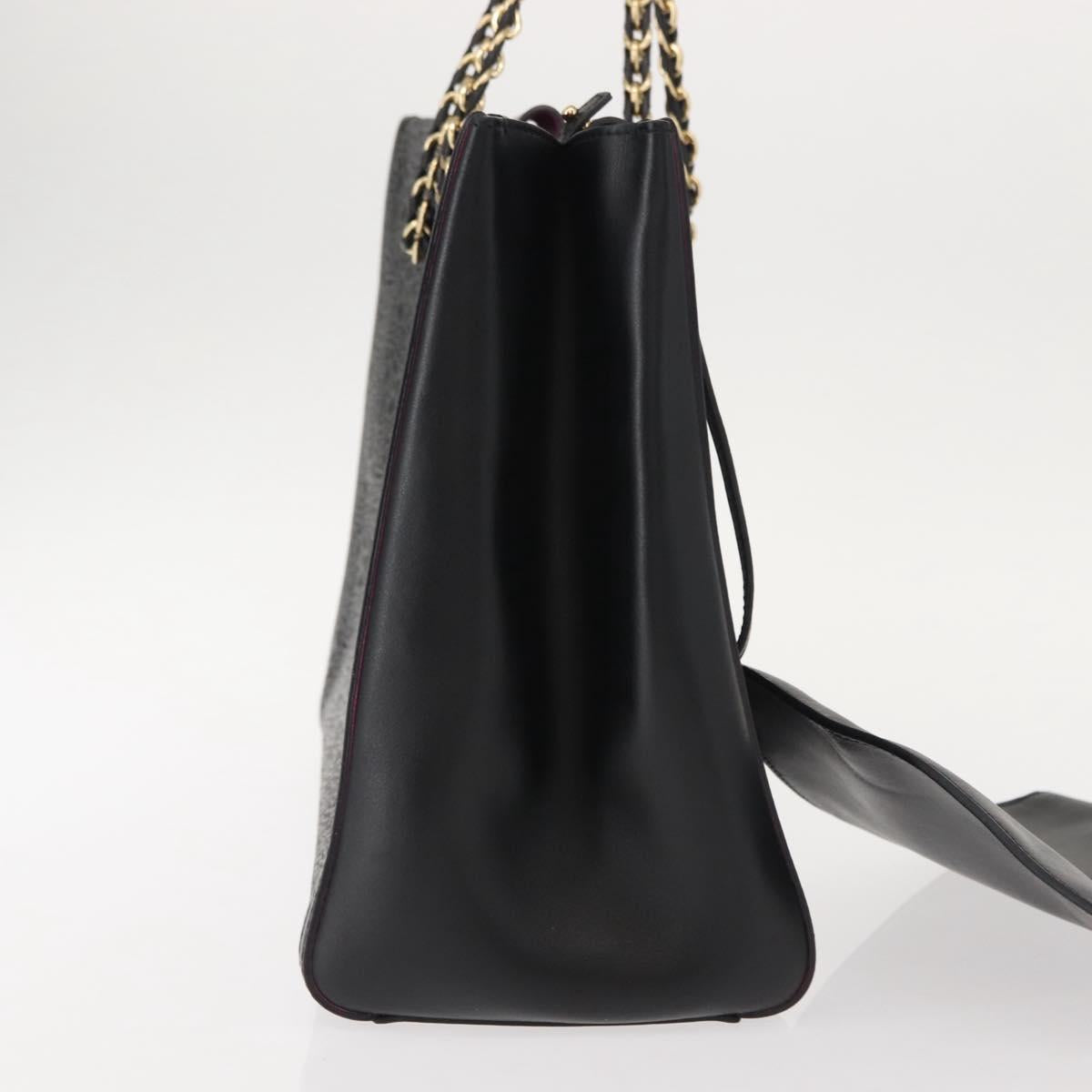 Salvatore Ferragamo Vala Chain Tote Bag Leather Black Gold Auth gh1102