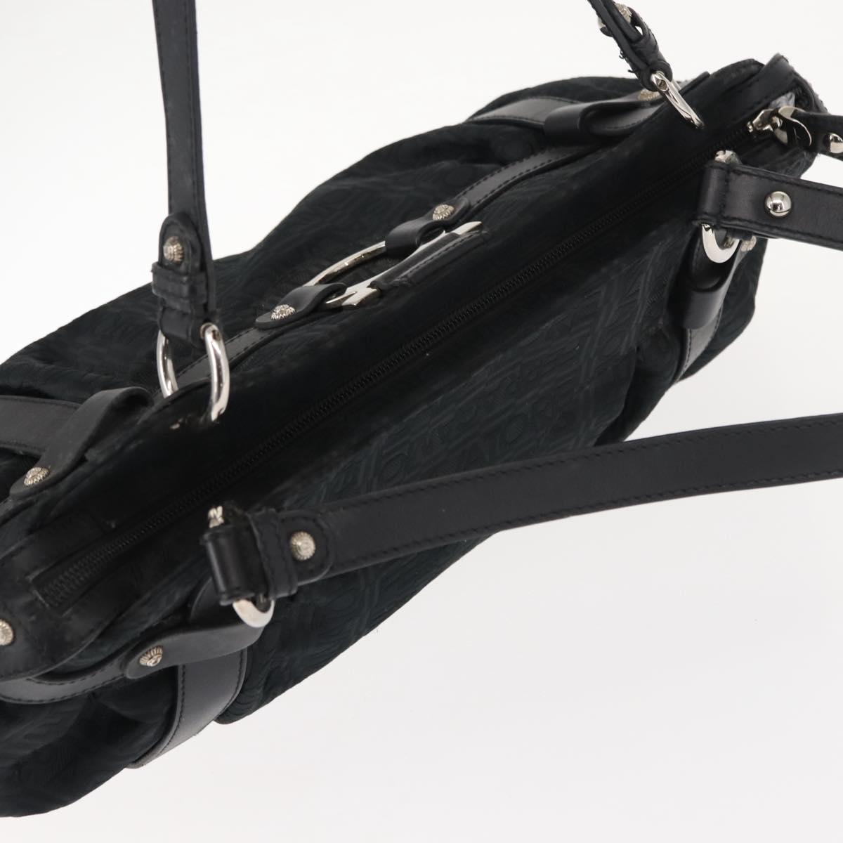 Salvatore Ferragamo Gancini Tote Bag Canvas Black Silver Auth gh1104