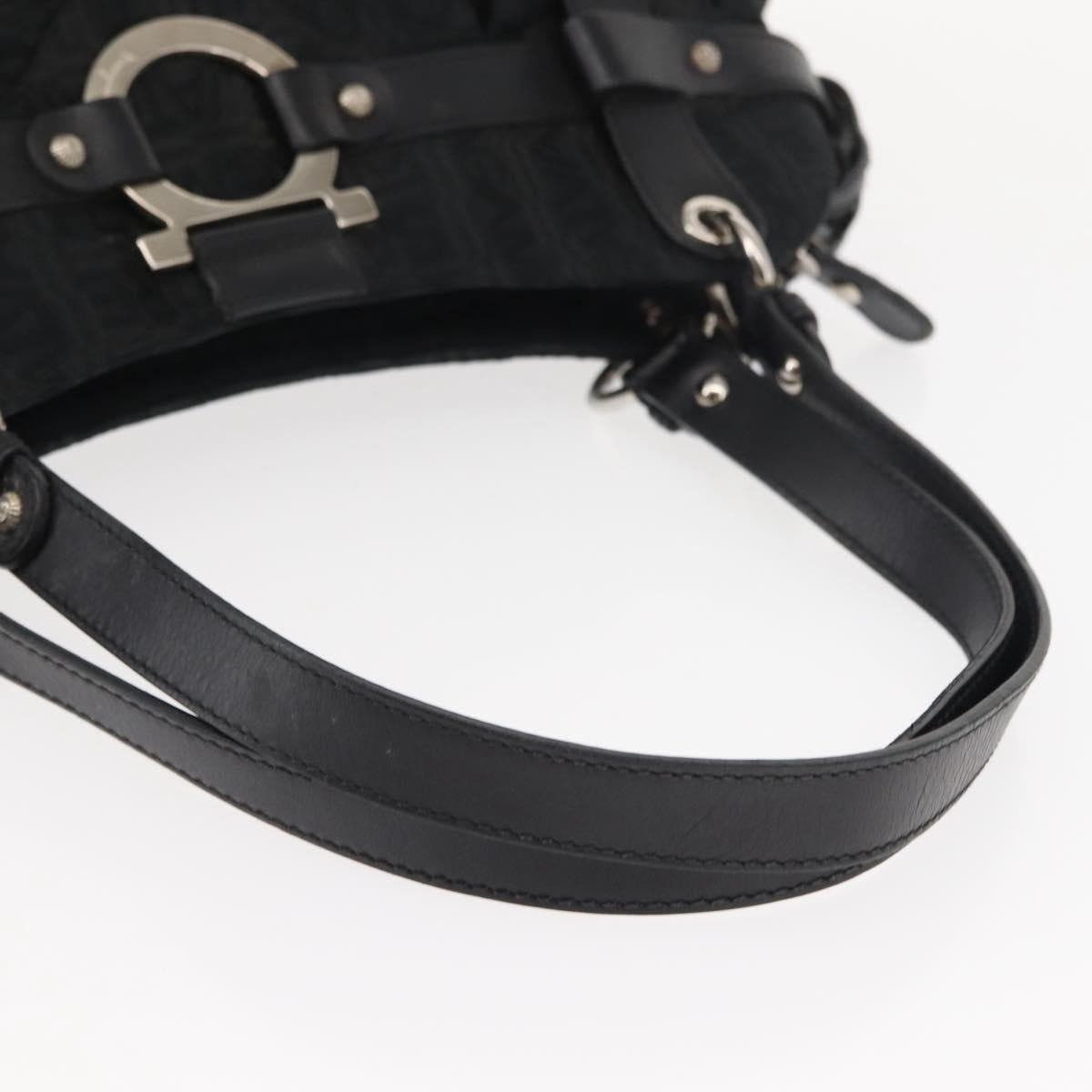 Salvatore Ferragamo Gancini Tote Bag Canvas Black Silver Auth gh1104