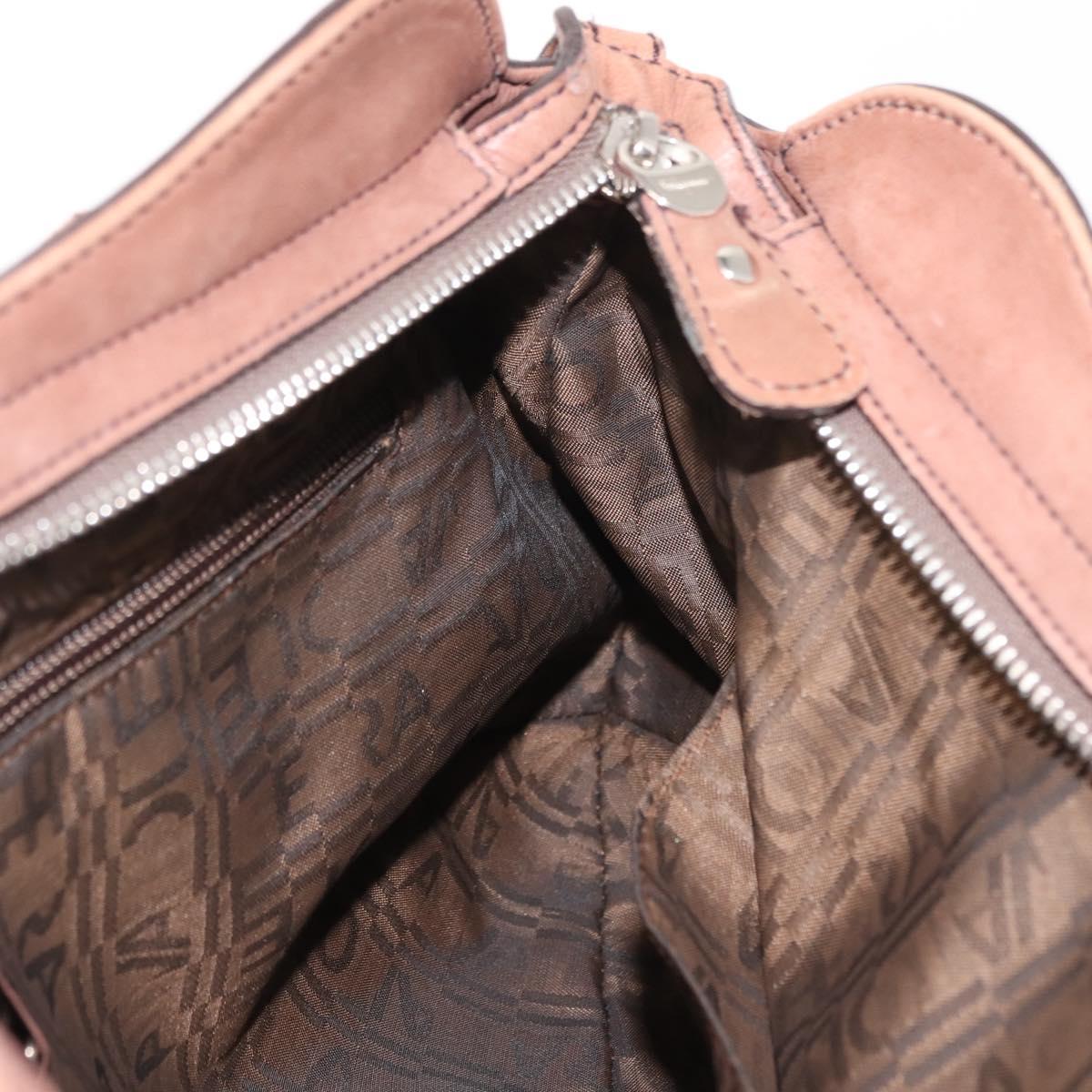 Salvatore Ferragamo Gancini Tote Bag Suede Beige Silver Auth gh1105