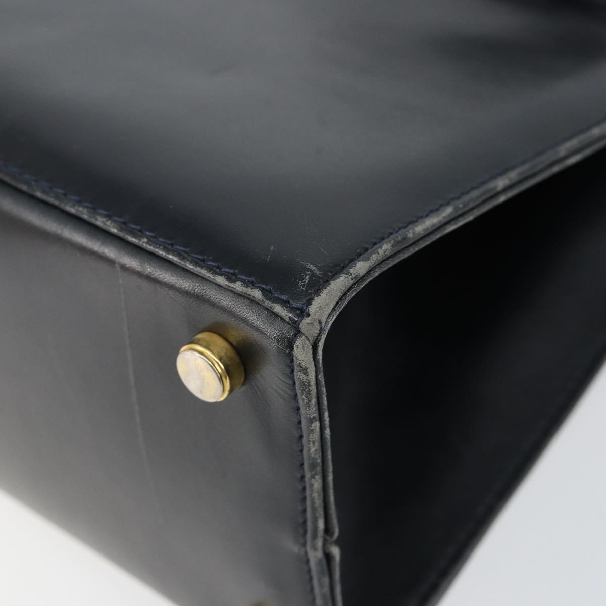 Salvatore Ferragamo Vala Hand Bag Leather Navy Gold Auth gh1106