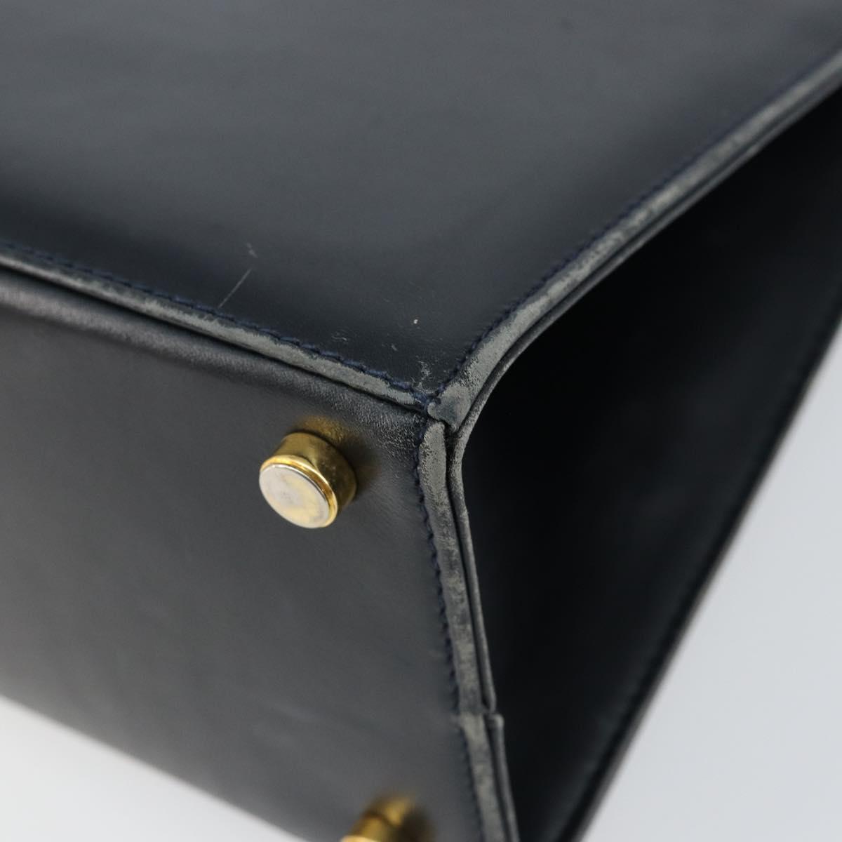 Salvatore Ferragamo Vala Hand Bag Leather Navy Gold Auth gh1106