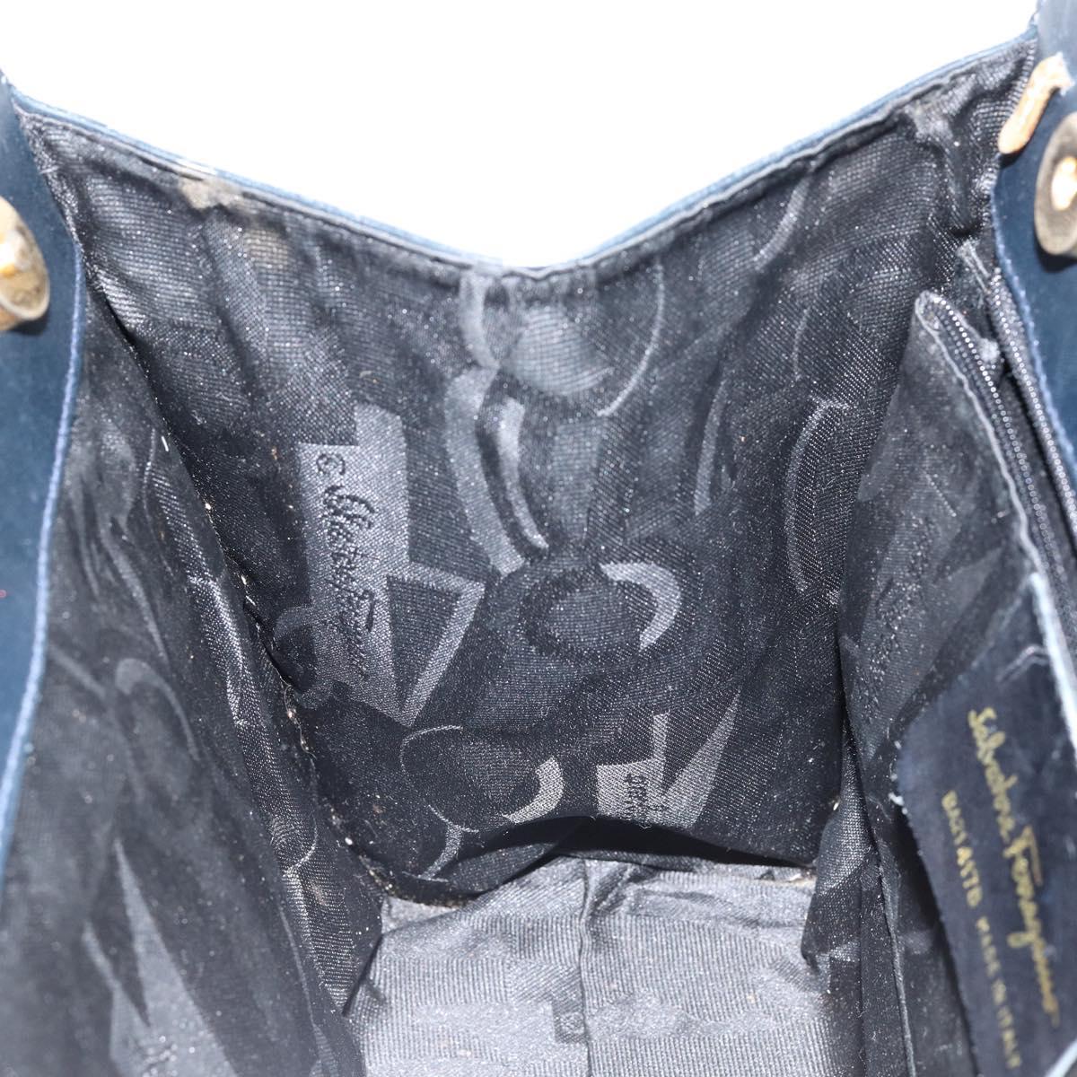 Salvatore Ferragamo Vala Hand Bag Leather Navy Gold Auth gh1106