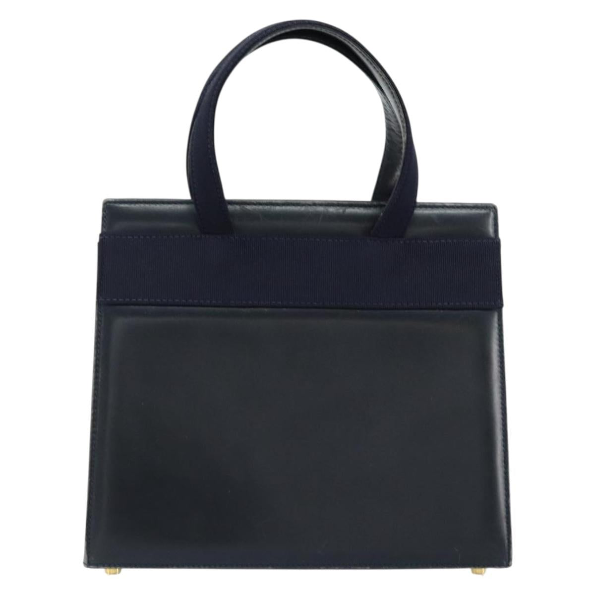 Salvatore Ferragamo Vala Hand Bag Leather Navy Gold Auth gh1106