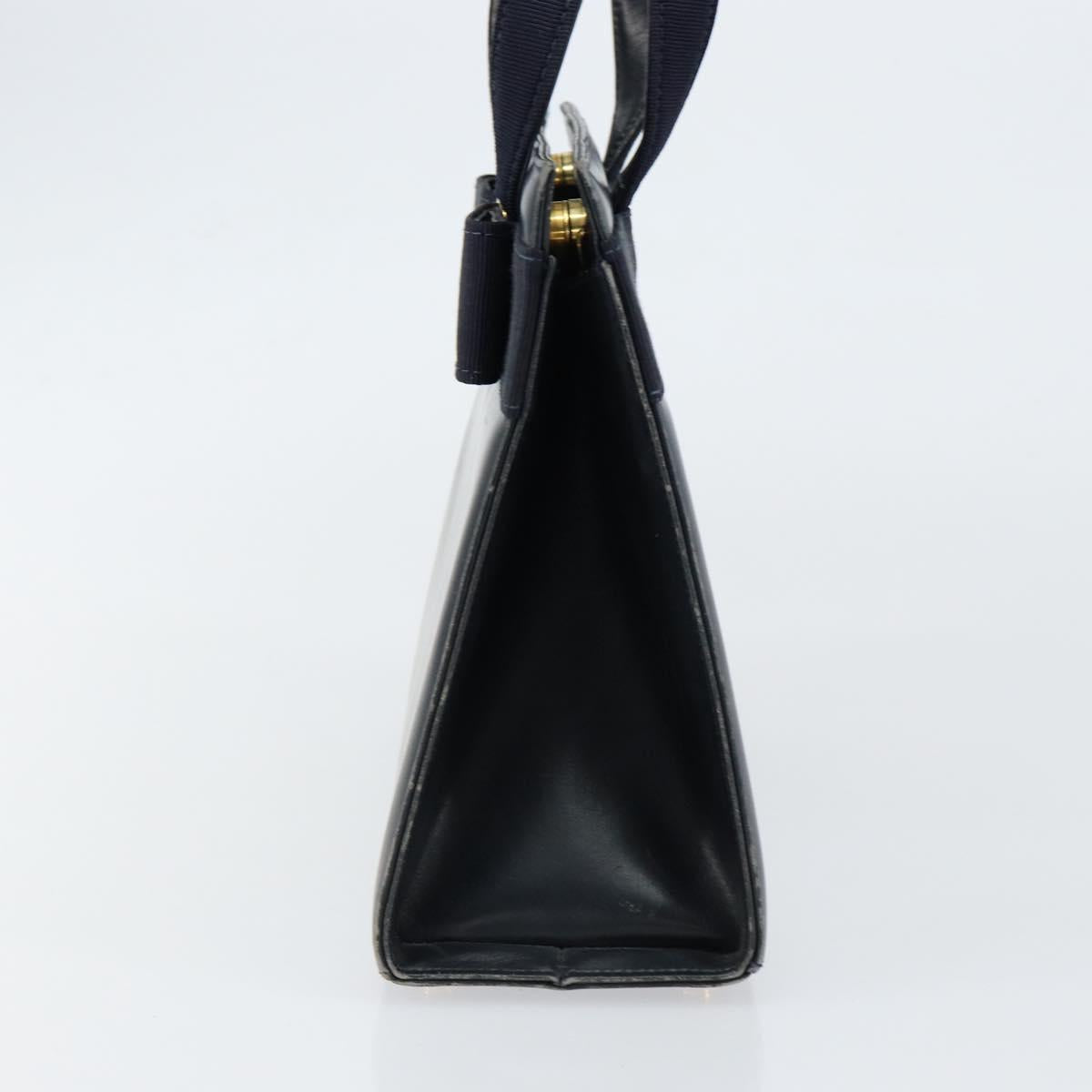 Salvatore Ferragamo Vala Hand Bag Leather Navy Gold Auth gh1106