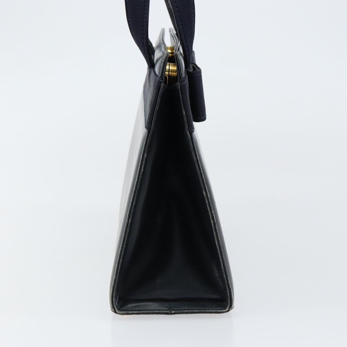 Salvatore Ferragamo Vala Hand Bag Leather Navy Gold Auth gh1106