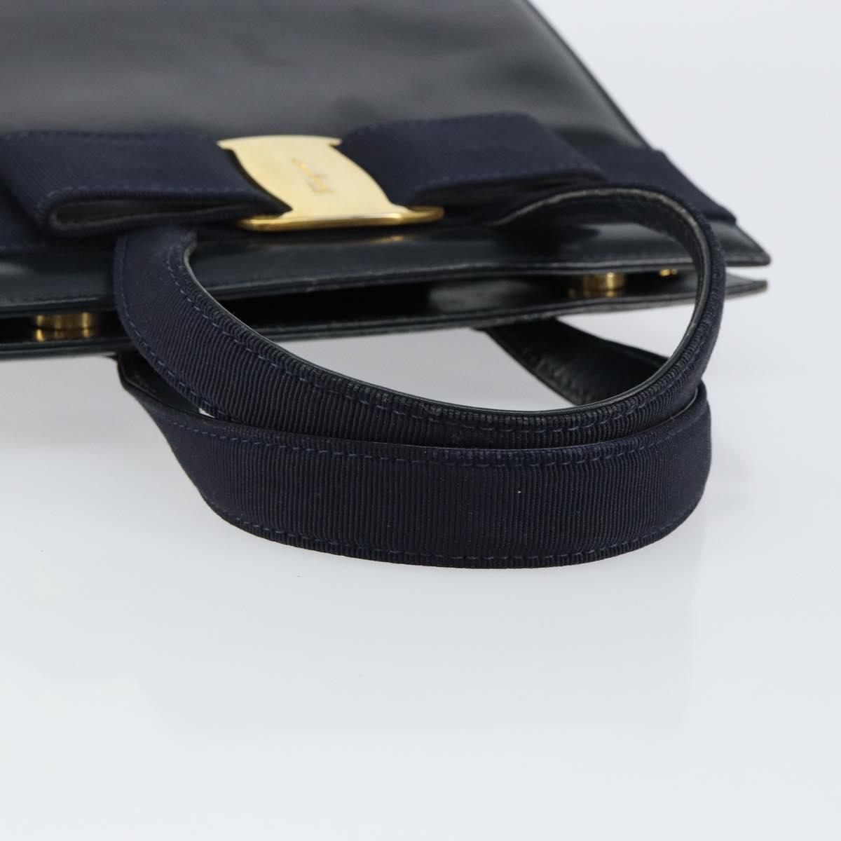 Salvatore Ferragamo Vala Hand Bag Leather Navy Gold Auth gh1106