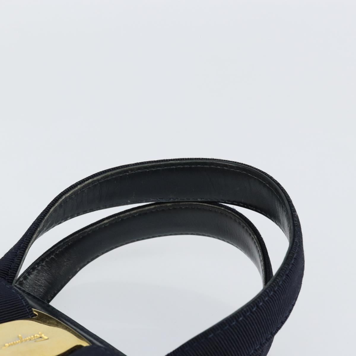 Salvatore Ferragamo Vala Hand Bag Leather Navy Gold Auth gh1106