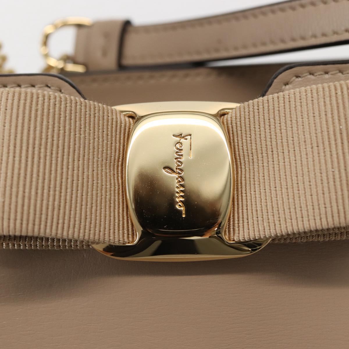Salvatore Ferragamo Vala Hand Bag Leather 2way Beige Gold Auth gh1107