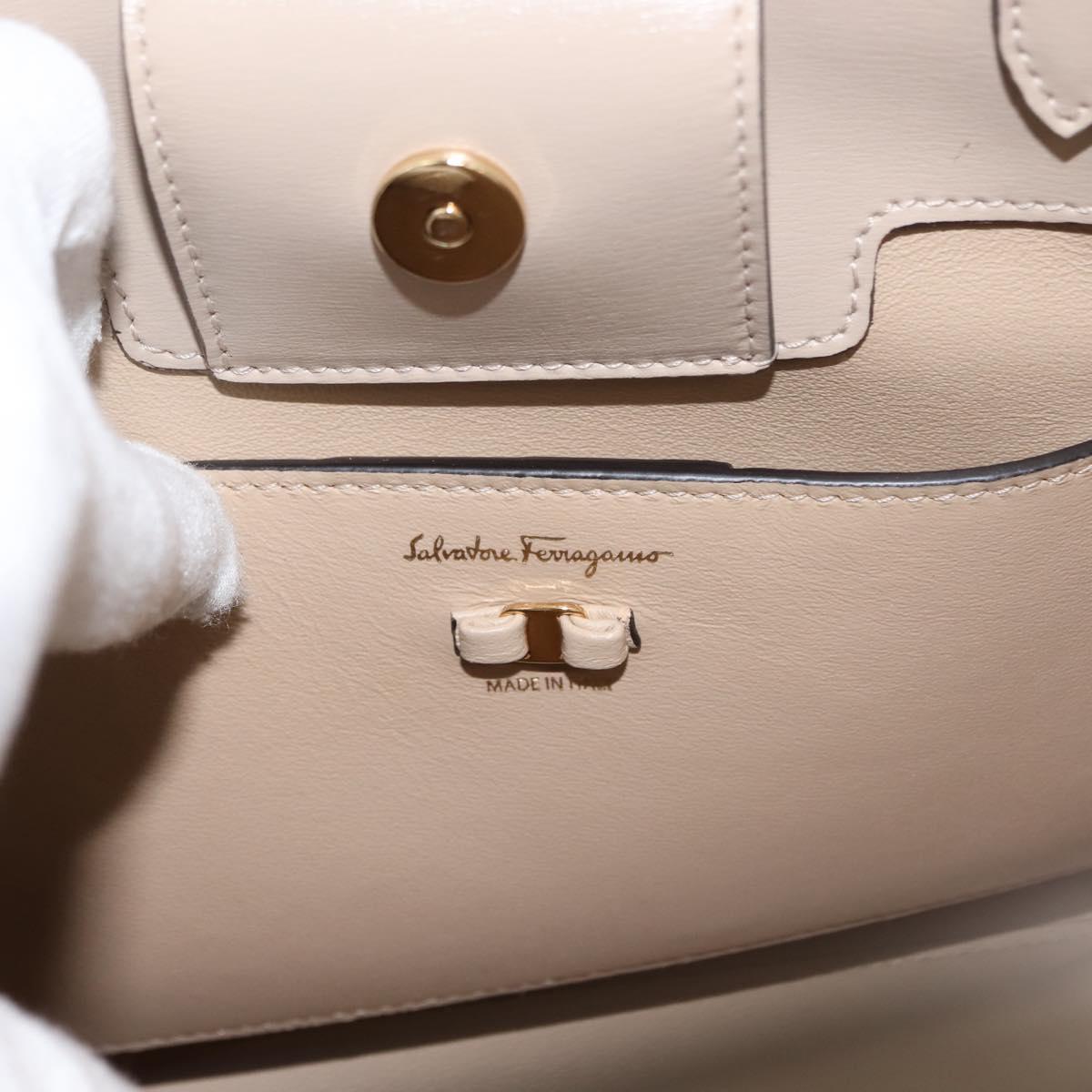 Salvatore Ferragamo Vala Hand Bag Leather 2way Beige Gold Auth gh1107