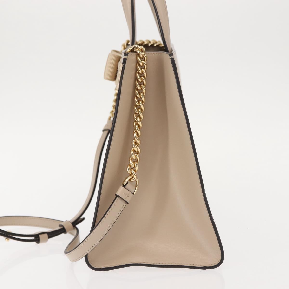 Salvatore Ferragamo Vala Hand Bag Leather 2way Beige Gold Auth gh1107