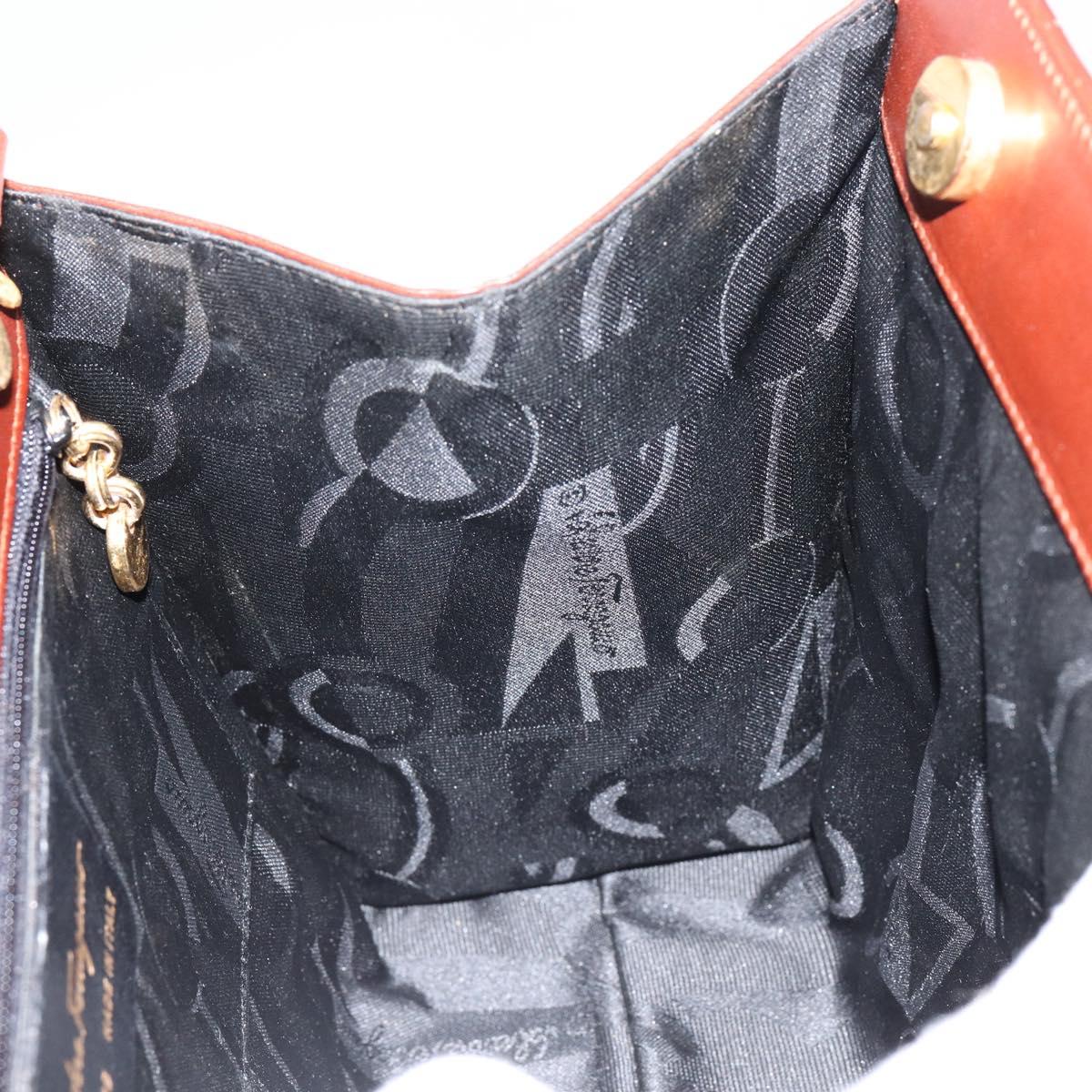 Salvatore Ferragamo Vala Hand Bag Leather 2way Brown Gold Auth gh1108