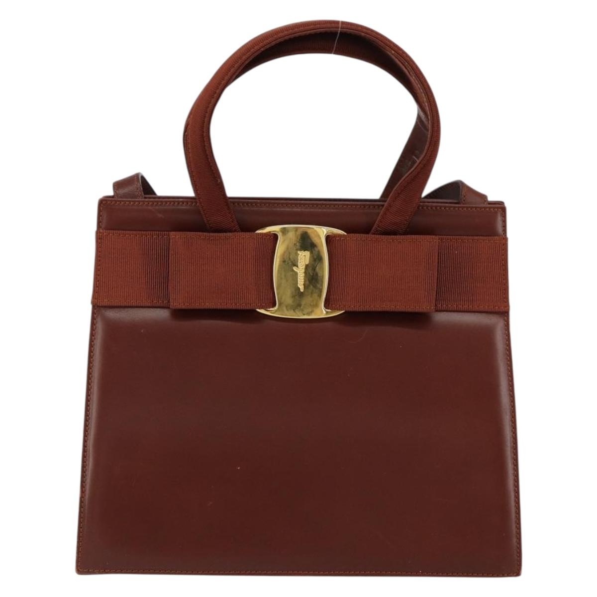 Salvatore Ferragamo Vala Hand Bag Leather 2way Brown Gold Auth gh1108