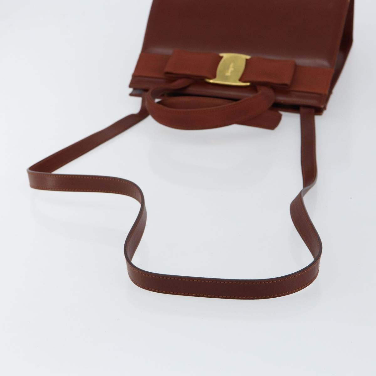 Salvatore Ferragamo Vala Hand Bag Leather 2way Brown Gold Auth gh1108