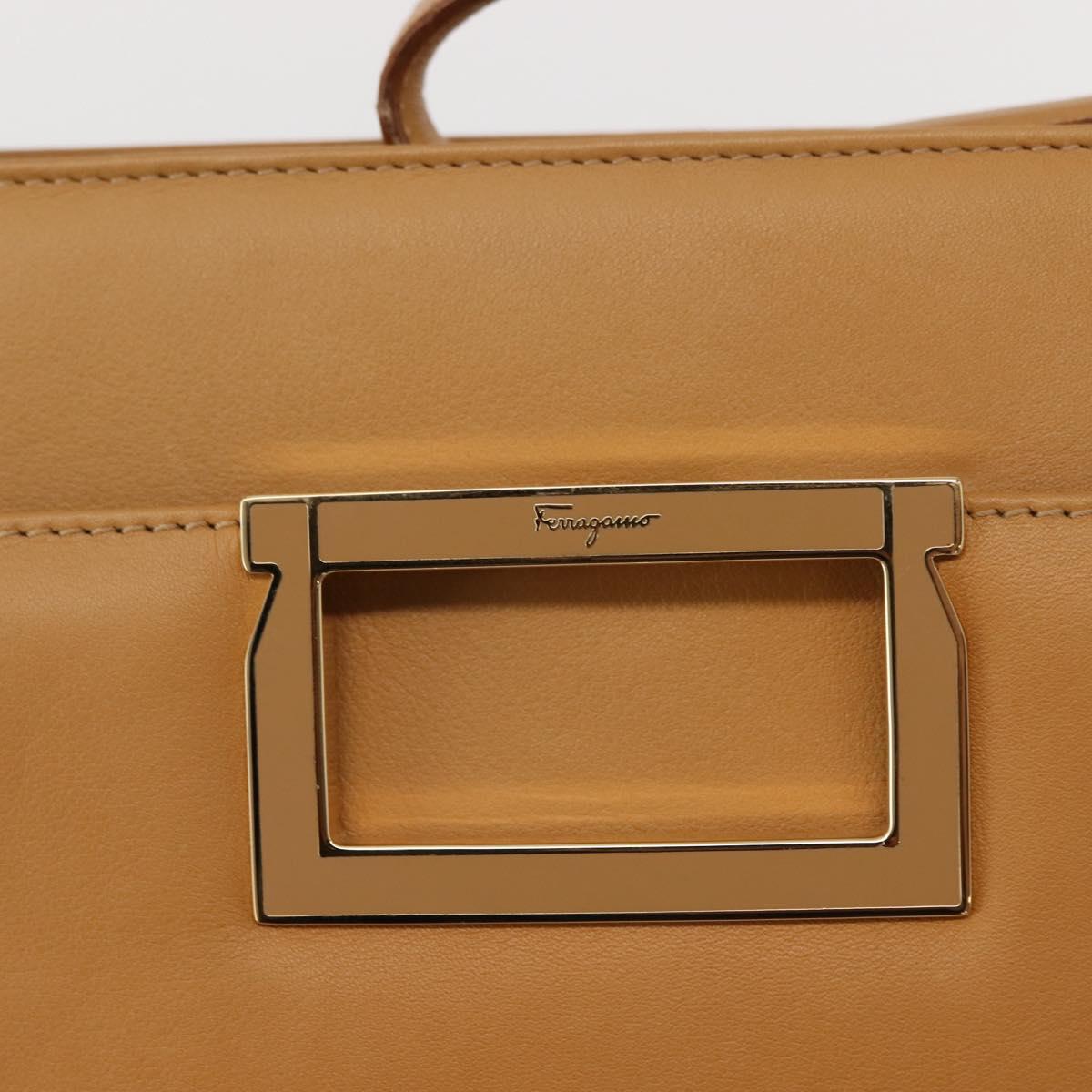 Salvatore Ferragamo Shoulder Bag Leather Beige Gold Auth gh1110