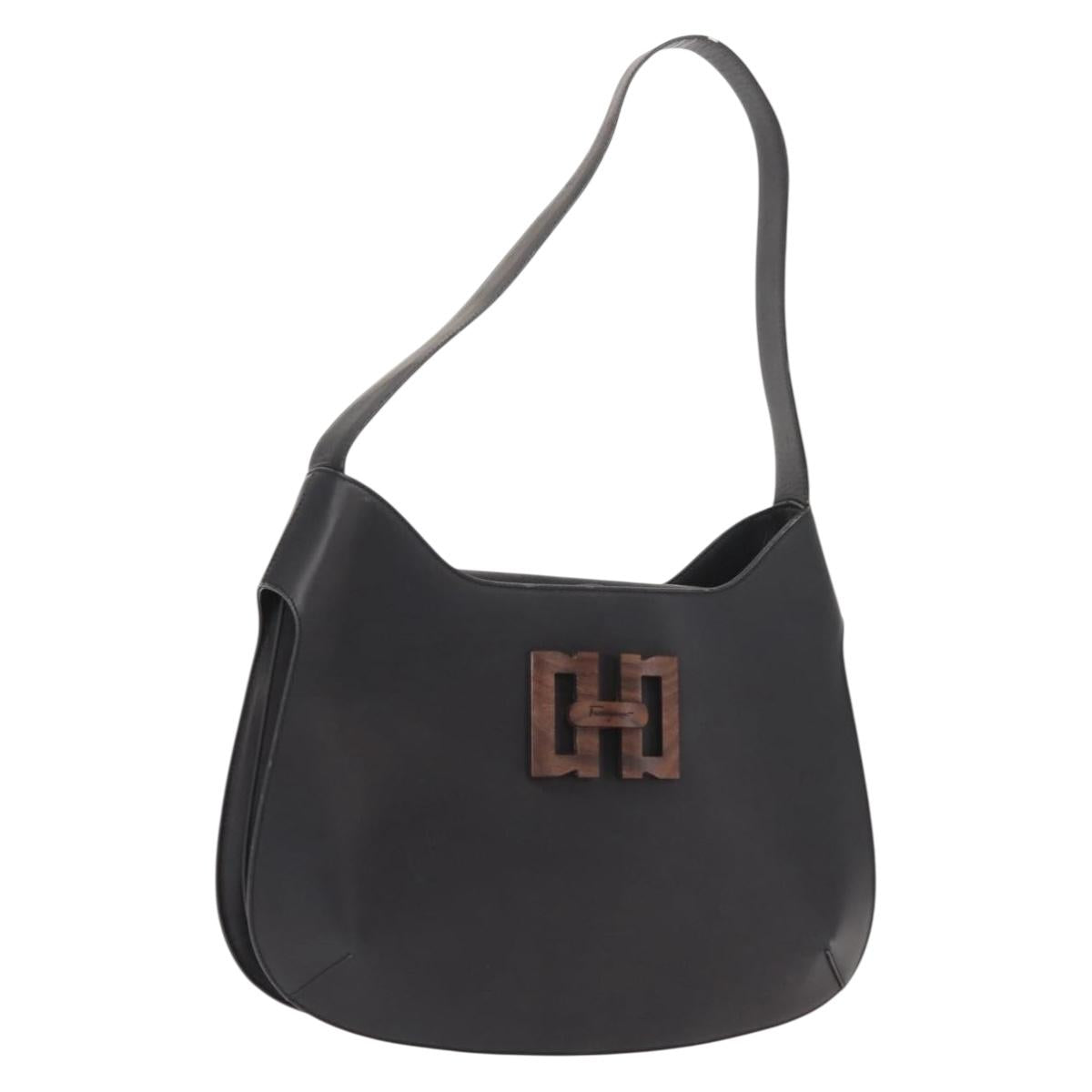 Salvatore Ferragamo Shoulder Bag Leather Black Gold Auth gh1111