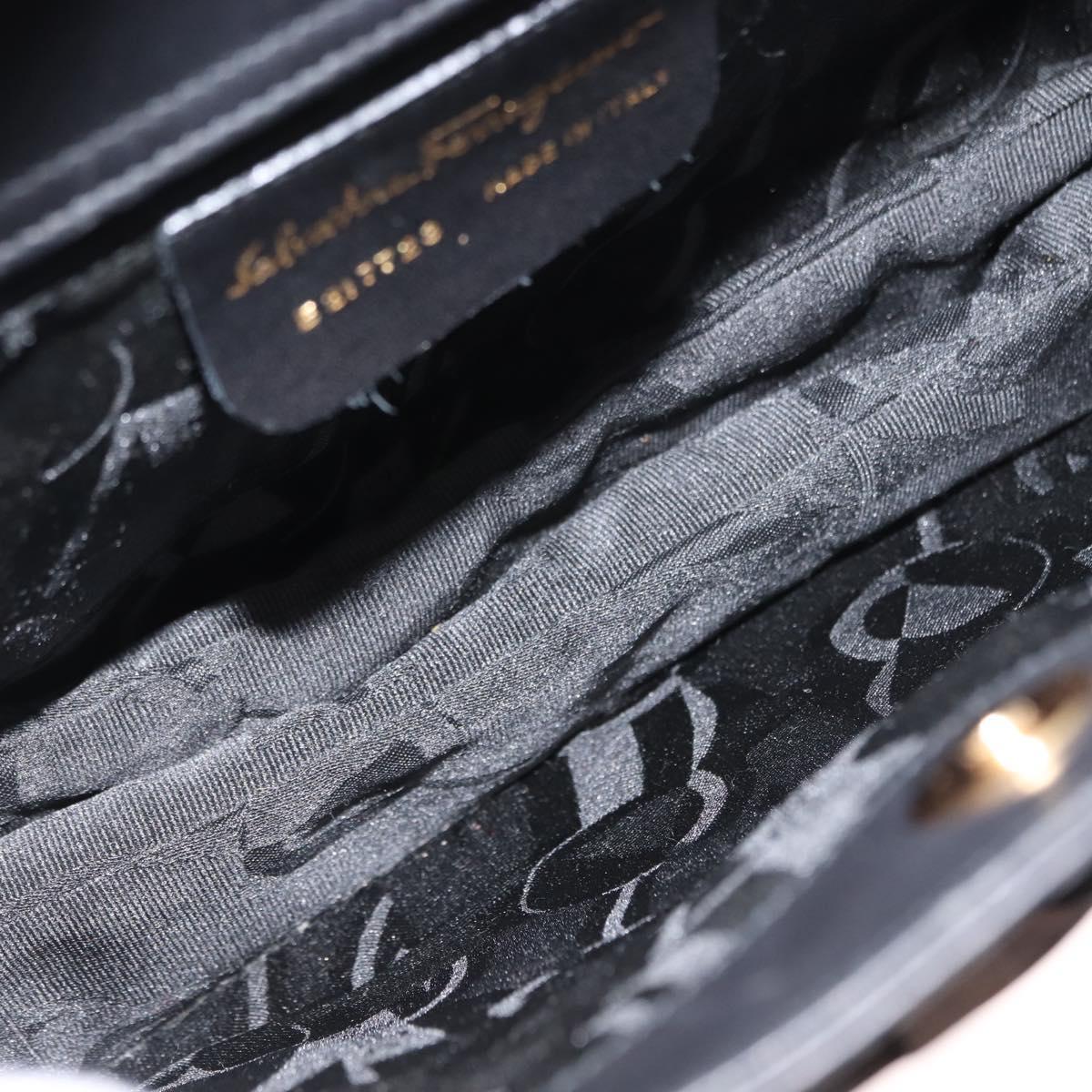 Salvatore Ferragamo Shoulder Bag Leather Black Gold Auth gh1111