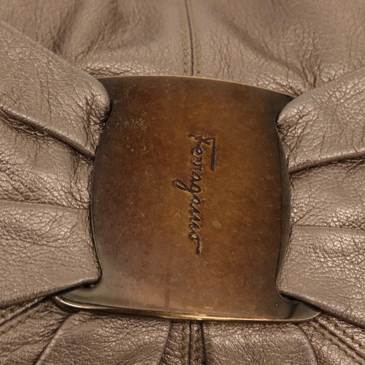 Salvatore Ferragamo Gancini Shoulder Bag Leather 2way Champagne Gold Auth gh1114