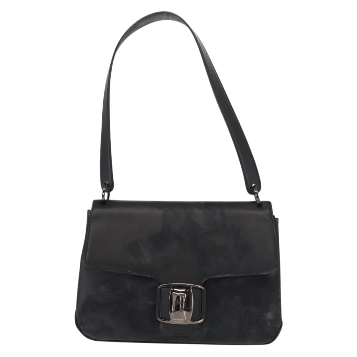 Salvatore Ferragamo Vala Shoulder Bag Leather Black Silver Auth gh1115