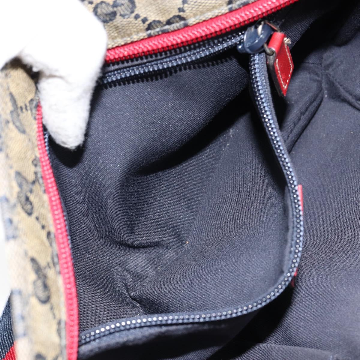 GUCCI GG Canvas Sherry Line Shoulder Bag Navy Gold 189749 Auth gh1116