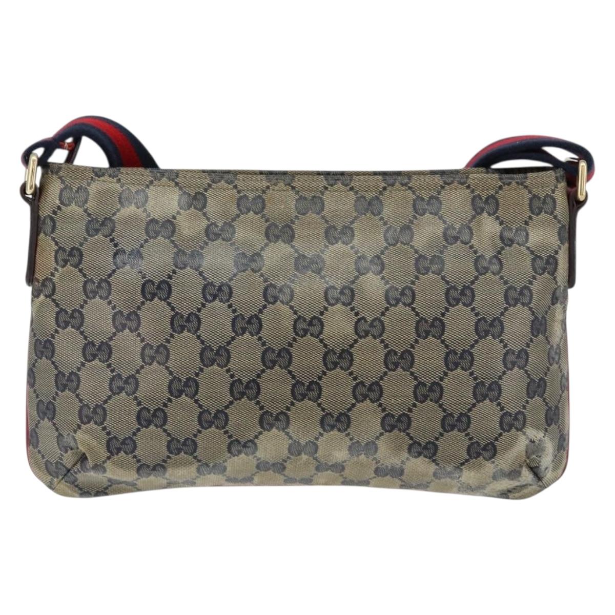 GUCCI GG Canvas Sherry Line Shoulder Bag Navy Gold 189749 Auth gh1116