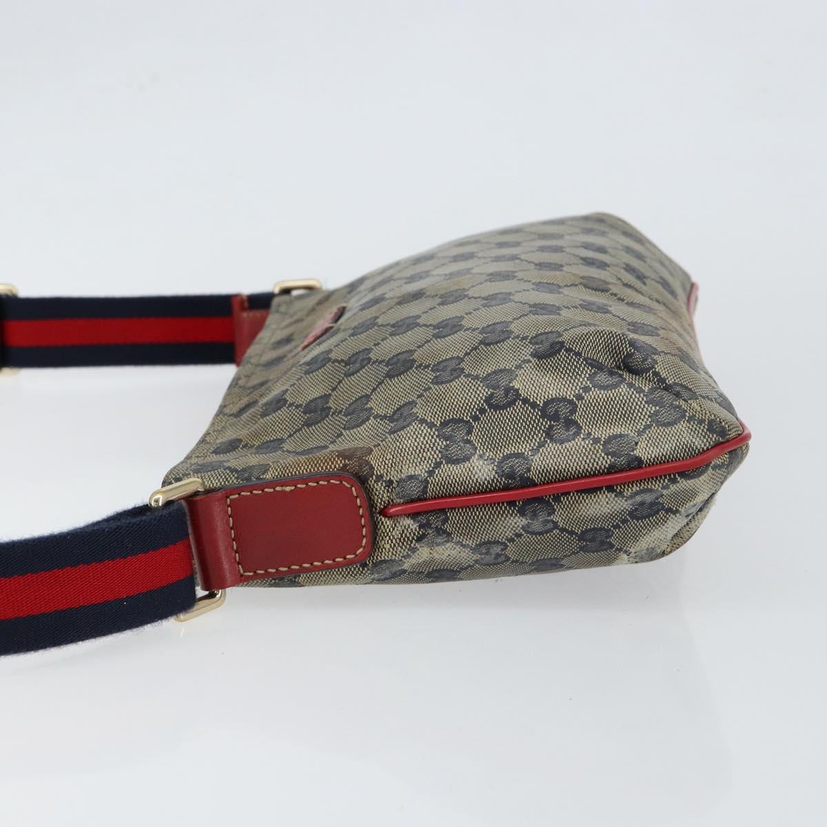GUCCI GG Canvas Sherry Line Shoulder Bag Navy Gold 189749 Auth gh1116