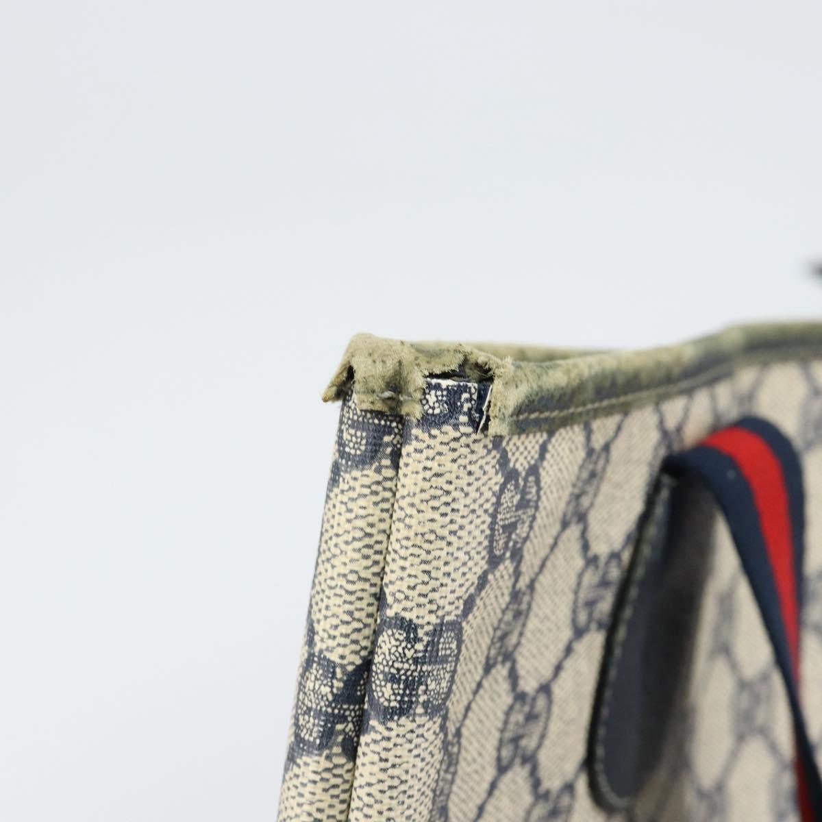 GUCCI GG Supreme Sherry Line Tote Bag PVC Navy Gold 002 983 0163 Auth gh1118