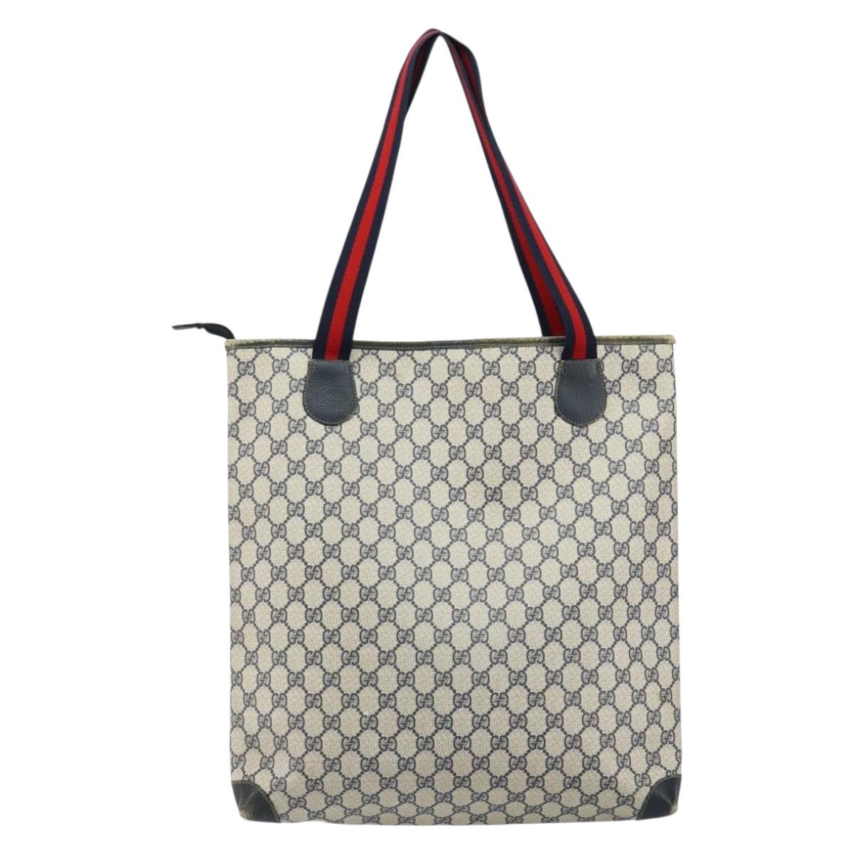 GUCCI GG Supreme Sherry Line Tote Bag PVC Navy Gold 002 983 0163 Auth gh1118