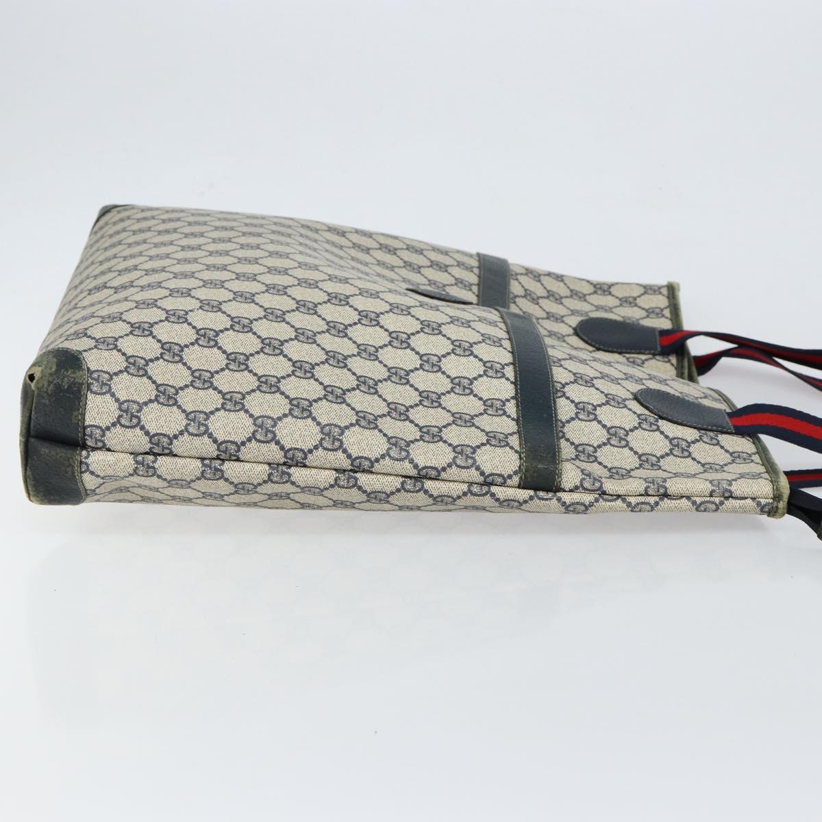 GUCCI GG Supreme Sherry Line Tote Bag PVC Navy Gold 002 983 0163 Auth gh1118