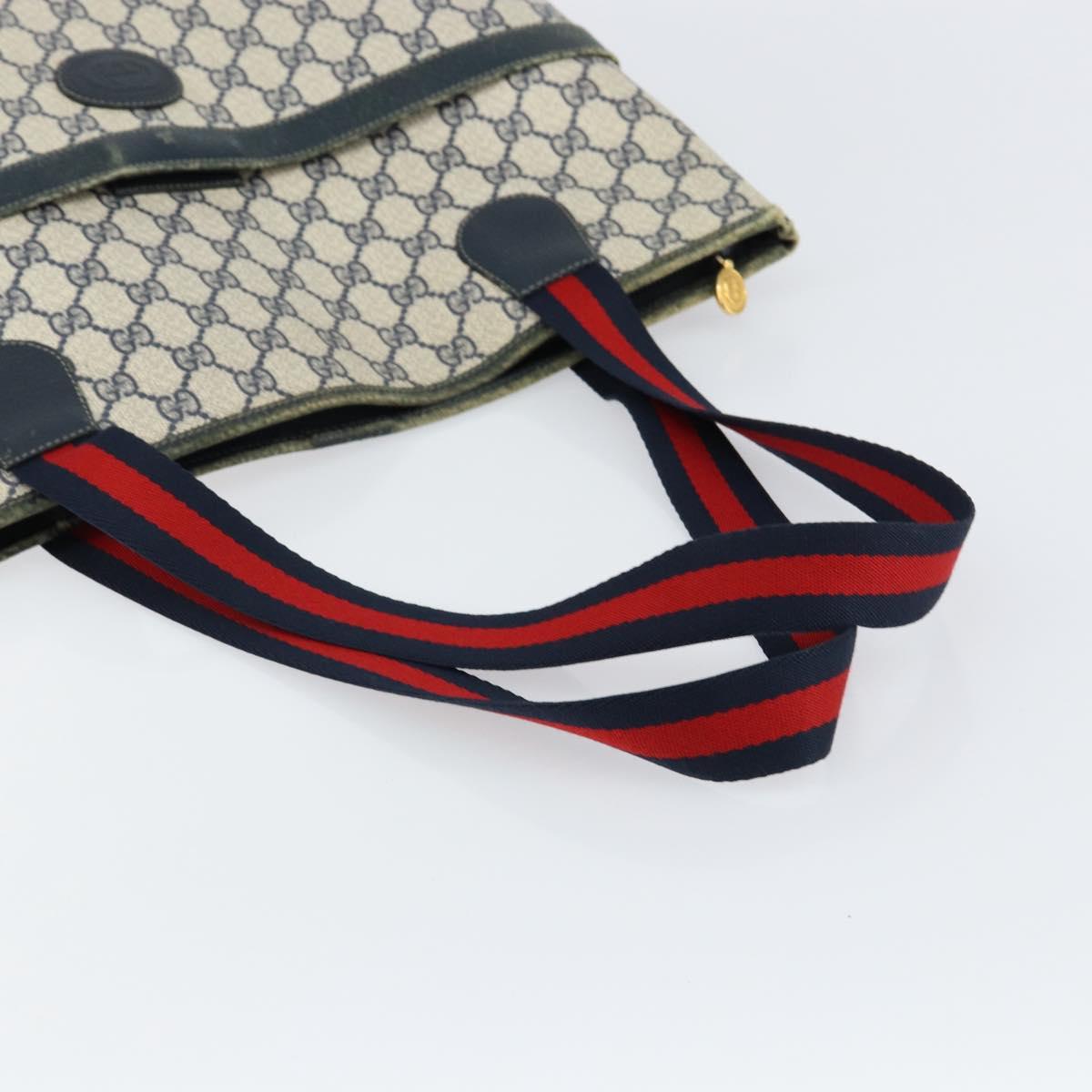 GUCCI GG Supreme Sherry Line Tote Bag PVC Navy Gold 002 983 0163 Auth gh1118