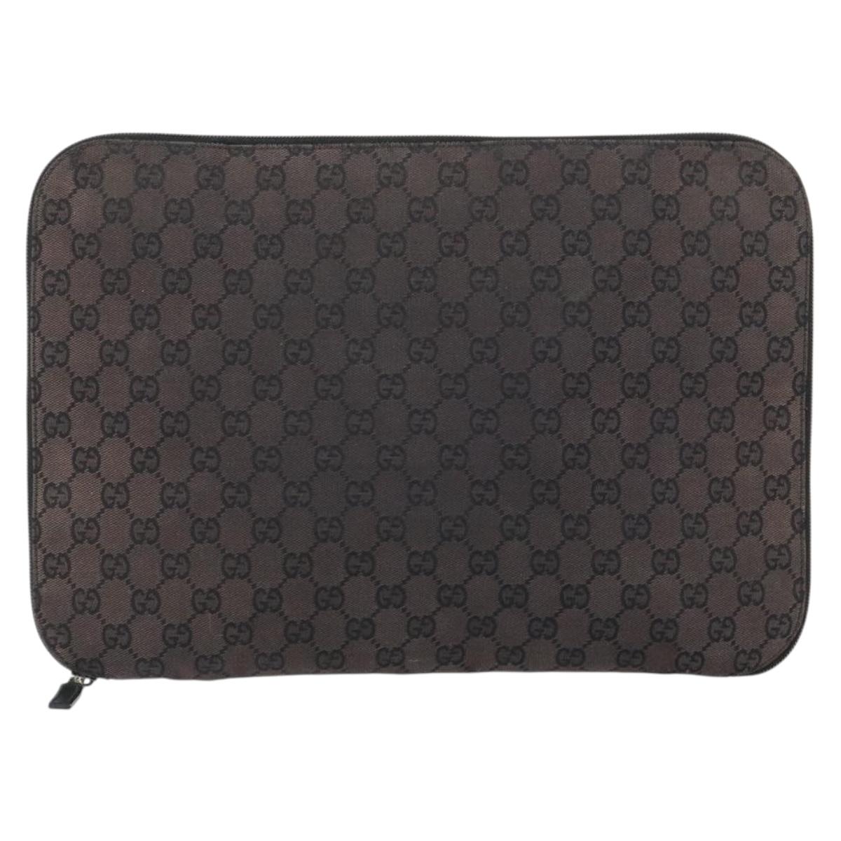 GUCCI GG Canvas Clutch Bag Black Silver 017 1502 Auth gh1125