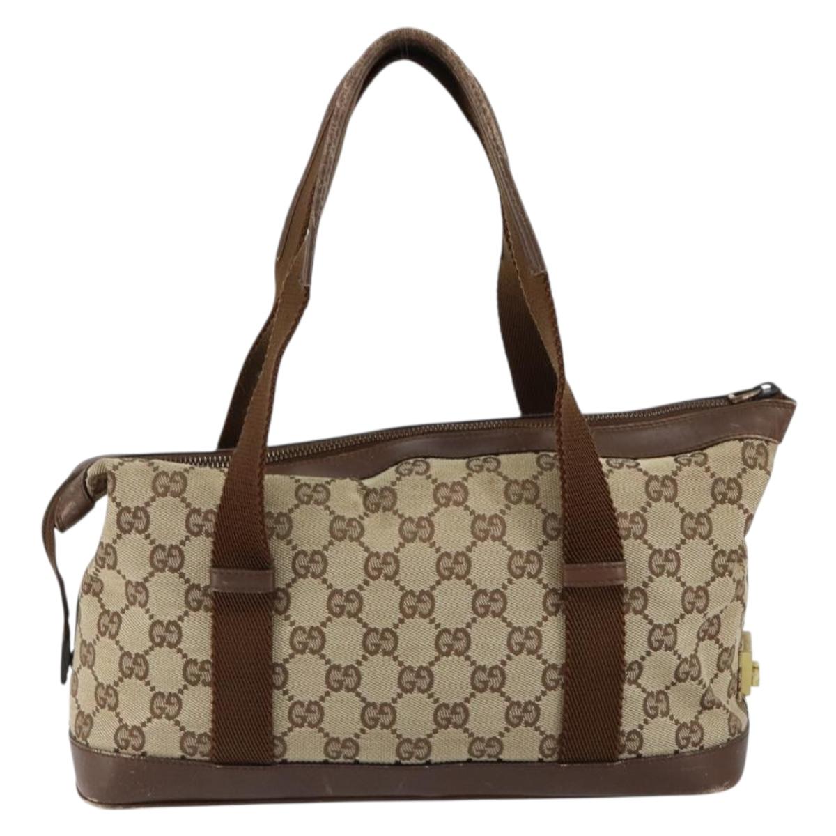 GUCCI GG Canvas Hand Bag Beige Gold 92734 Auth gh1128