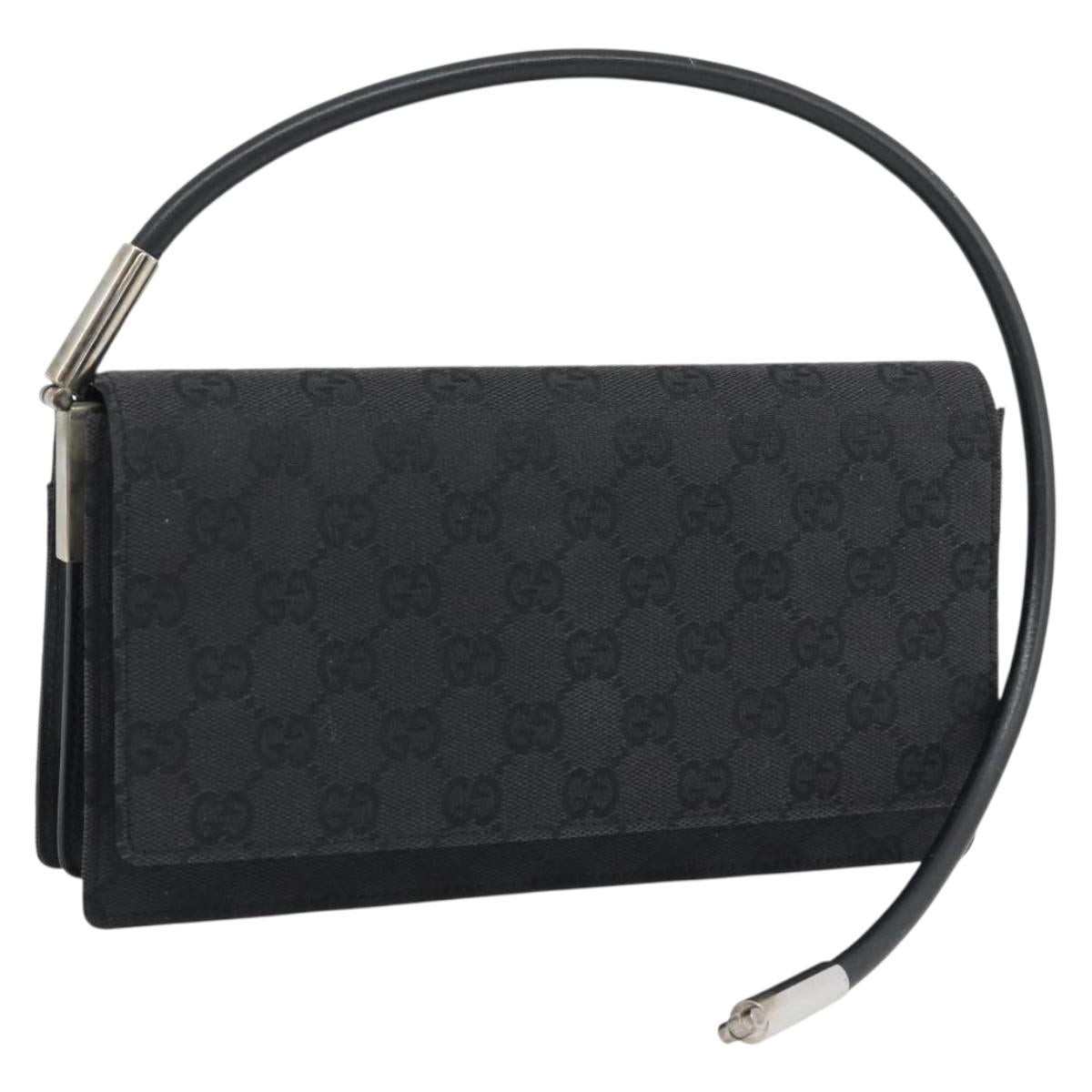GUCCI GG Canvas Shoulder Bag Black Silver 001 3815 Auth gh1129