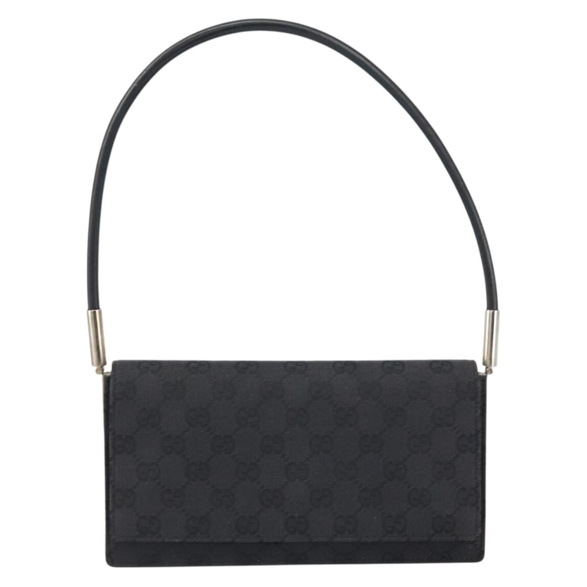 GUCCI GG Canvas Shoulder Bag Black Silver 001 3815 Auth gh1129