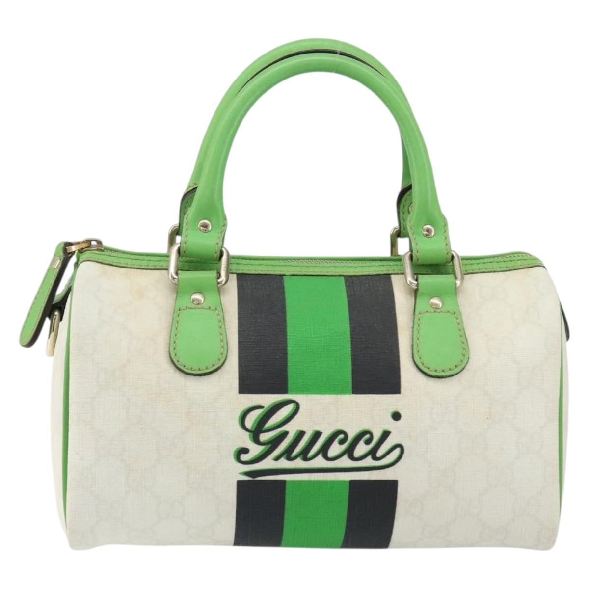 GUCCI GG Supreme Sherry Line Boston Bag PVC White Gold Green 190257 Auth gh1133