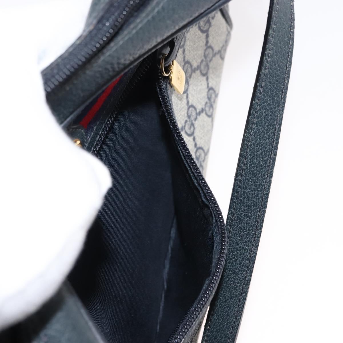 GUCCI GG Supreme Sherry Line Shoulder Bag PVC Navy Gold 119 02 087 Auth gh1136