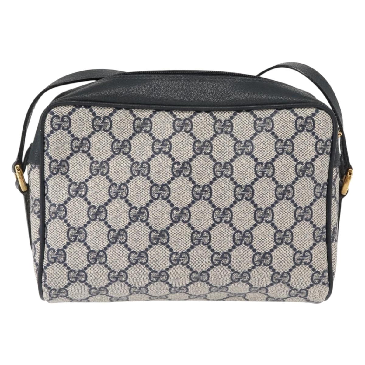 GUCCI GG Supreme Sherry Line Shoulder Bag PVC Navy Gold 119 02 087 Auth gh1136