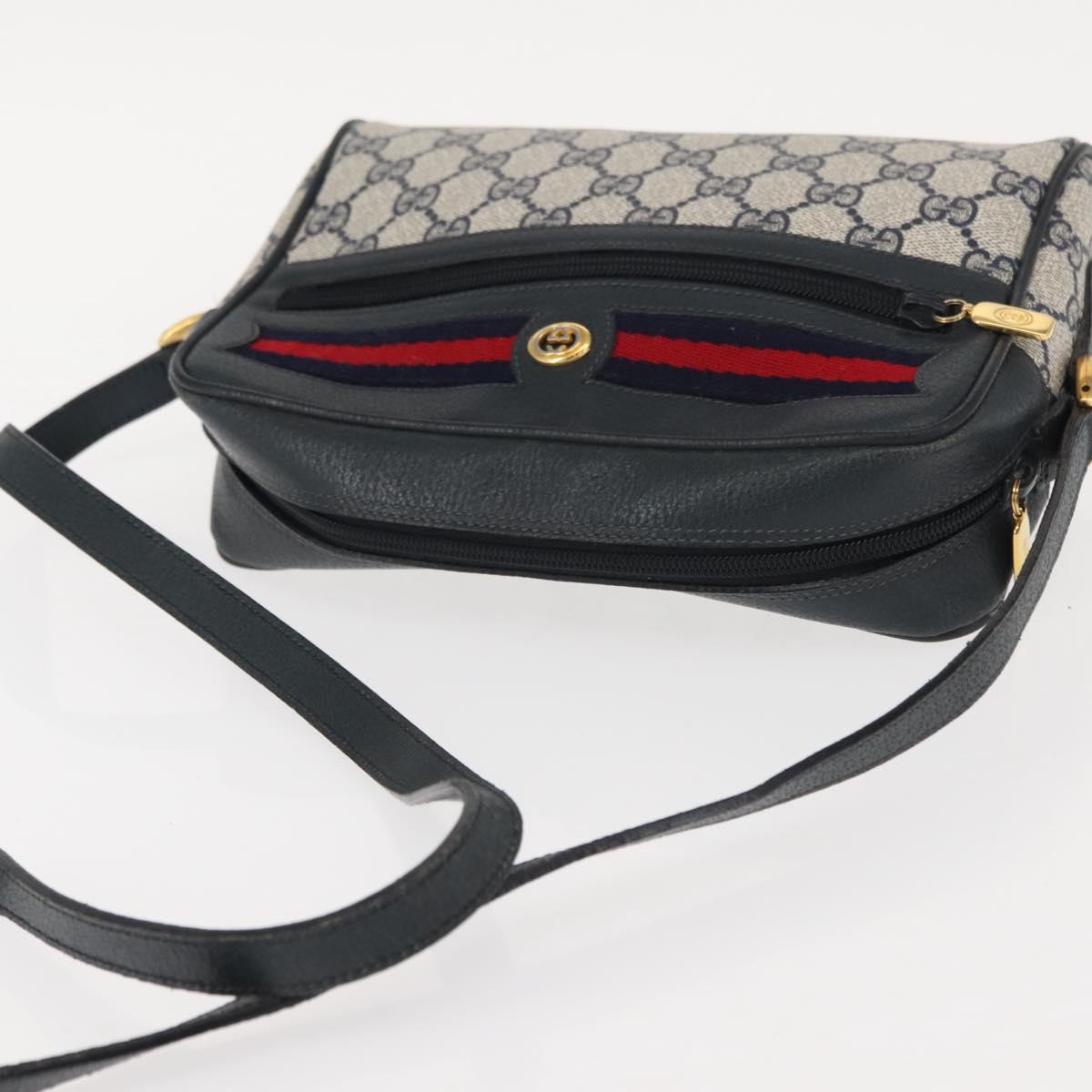 GUCCI GG Supreme Sherry Line Shoulder Bag PVC Navy Gold 119 02 087 Auth gh1136