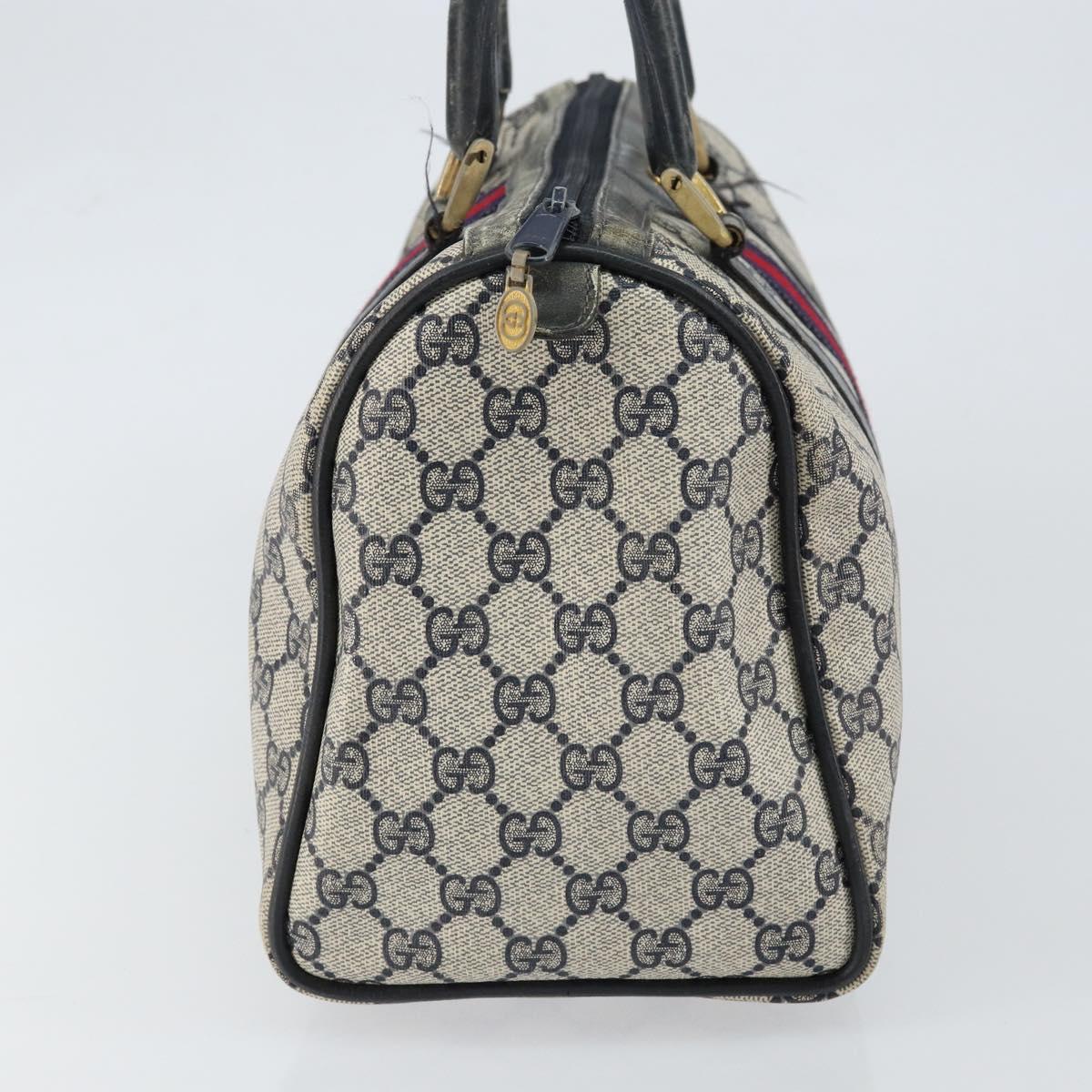 GUCCI GG Supreme Sherry Line Hand Bag PVC Navy Gold 012 3842 58 Auth gh1137