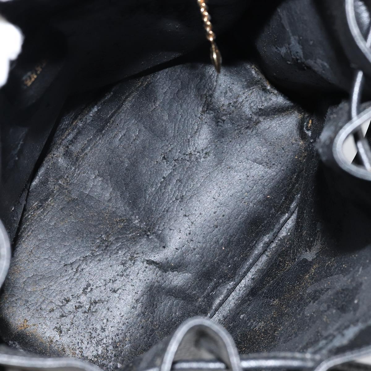 GUCCI Shoulder Bag Leather Black Gold Auth gh1143