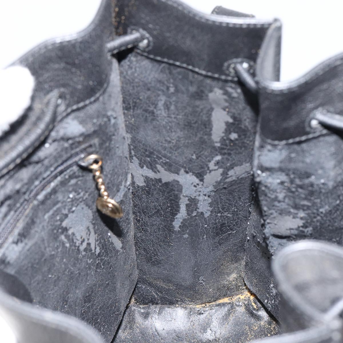 GUCCI Shoulder Bag Leather Black Gold Auth gh1143