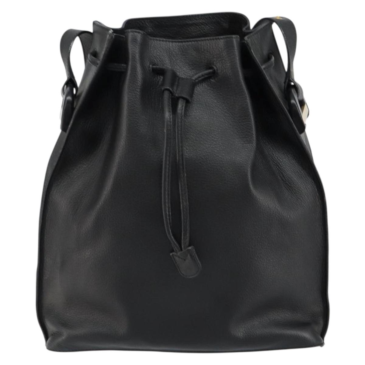 GUCCI Shoulder Bag Leather Black Gold Auth gh1143