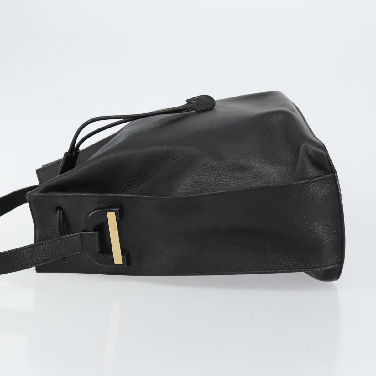 GUCCI Shoulder Bag Leather Black Gold Auth gh1143