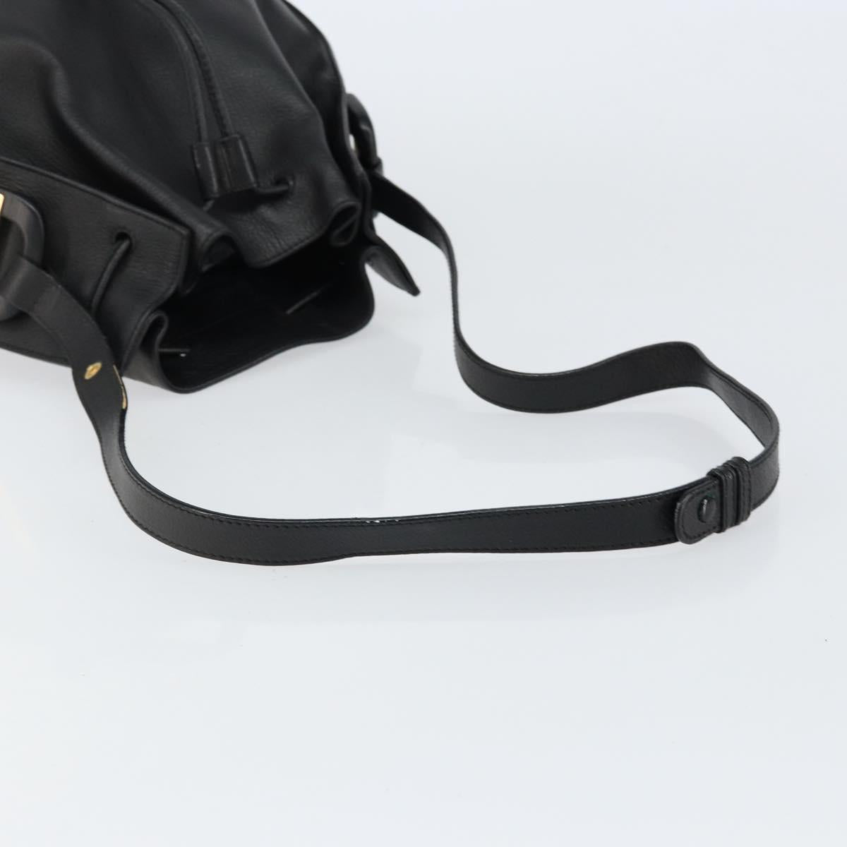 GUCCI Shoulder Bag Leather Black Gold Auth gh1143