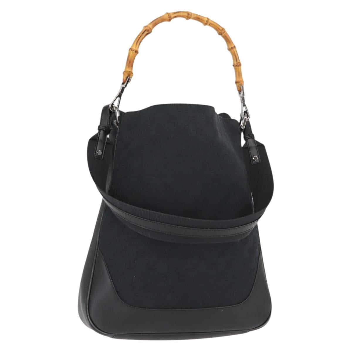 GUCCI GG Canvas Bamboo Shoulder Bag 2way Black Silver 001 4058 1705 Auth gh1144